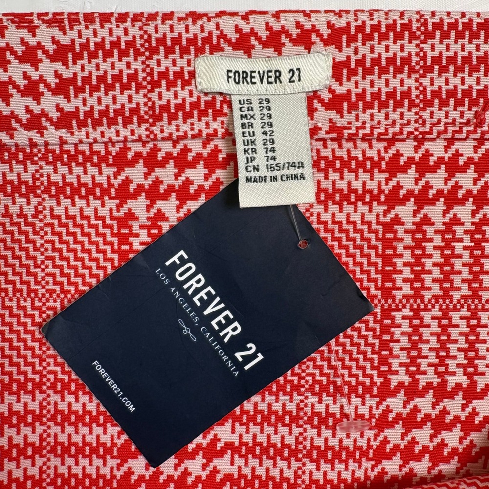 Forever 21 Y2K Womens Red Cream Plaid Houndstooth Mini Skirt Size 29 NEW NWT - Picture 3 of 10